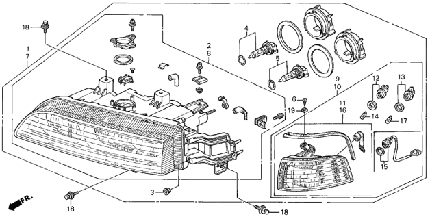 1991 Acura Legend Passenger Side Lens Diagram for 34301-SP1-A01