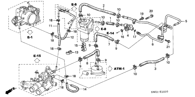 2001 Acura NSX 2 Door NSX-T KA 4AT Oil Cooler Hose Diagram