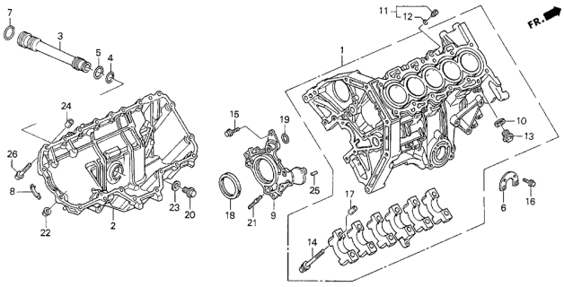 1994 Acura Vigor 4 Door LS KL 4AT Cylinder Block - Oil Pan Diagram