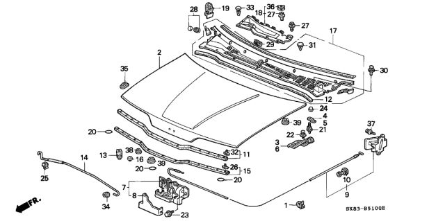 1990 Acura Integra Blower Hole Cover Diagram for 74213-SK7-A01