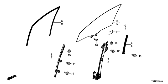 2013 Acura RDX Front Right Window Regulator Diagram for 72210-TX4-A01