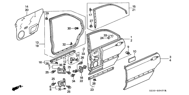 2000 Acura RL Rear Door Panels Diagram