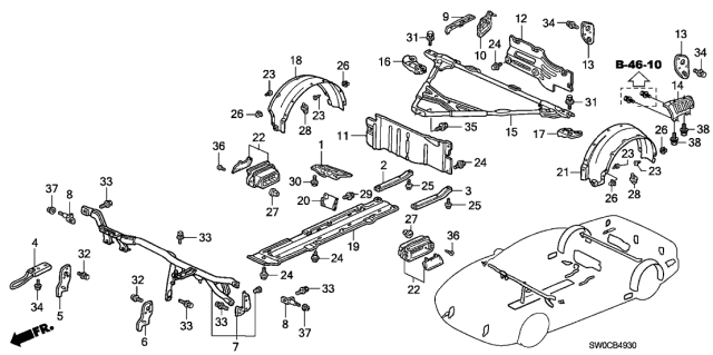 2003 Acura NSX 2 Door NSX-T KA 6MT Body Structure Components Diagram