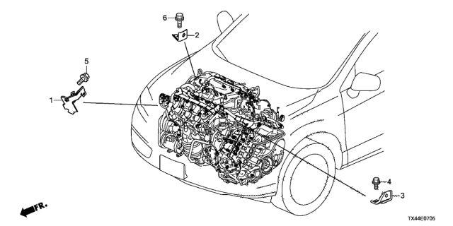 2017 Acura RDX 5 Door BASE (2WD) KA 6AT Engine Wire Harness Stay Diagram
