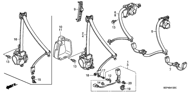 2007 Acura TL Buckle Set, Left Rear Seat Belt (Type E) (Grayge/Black) Diagram for 04826-SEP-A01ZK