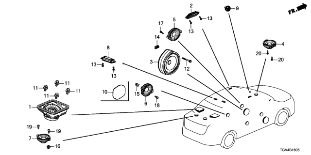 2021 Acura TLX Speaker Nut Assembly Diagram for 90309-T2A-003