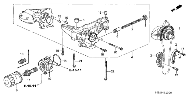 2004 Acura RSX Engine Oil Cooler Diagram for 15500-PRB-A01