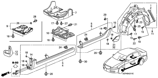 2007 Acura TL Clip, Cover (Lower) Diagram for 91653-SEP-003