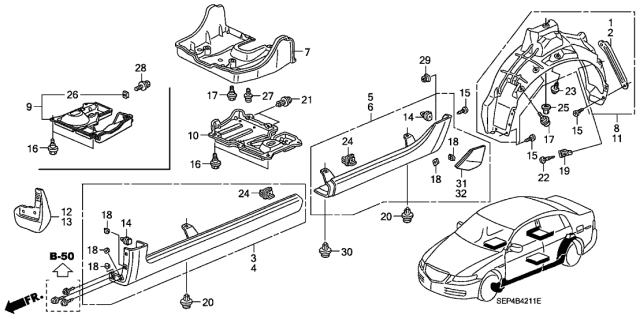 2007 Acura TL Right Rear Bumper Support Bracket Diagram for 71503-SEP-A00