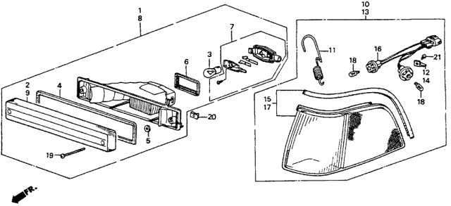 1986 Acura Legend 4 Door LX KA 4AT Front Combination Light Diagram