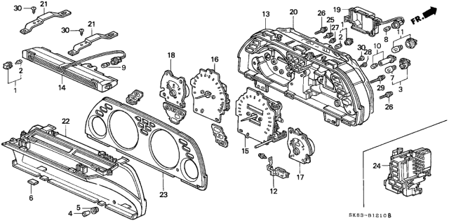 1993 Acura Integra 4 Door RS KL 4AT Meter Components Diagram