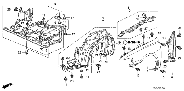 2008 Acura TSX Fender, Front, Right (Inner) Diagram for 74101-SEA-010