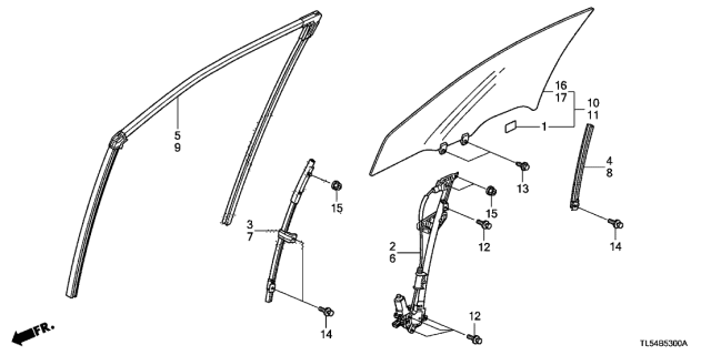2012 Acura TSX 5 Door TSX KA 5AT Front Door Glass - Regulator Diagram