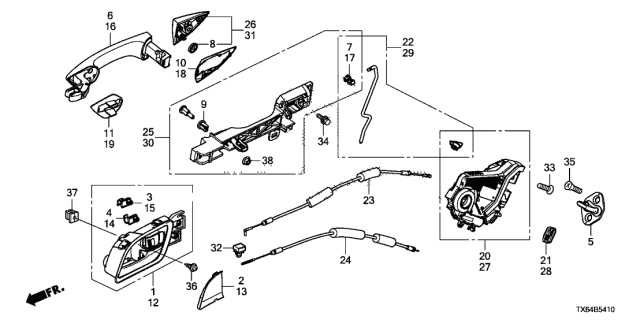 2013 Acura ILX Rear Door Locks - Outer Handle Diagram