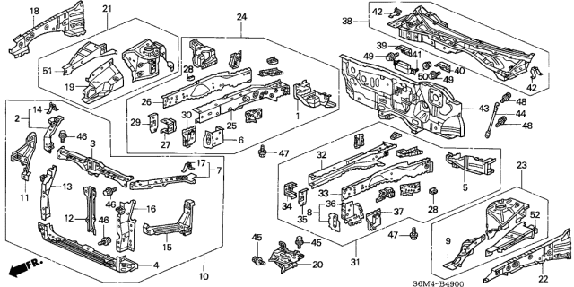 2003 Acura RSX Front Bulkhead - Dashboard Diagram