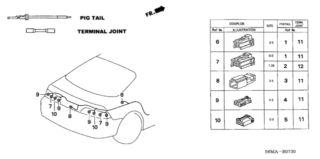 2006 Acura RSX Pigtail (0.5) (10 Pieces) (Yellow) Diagram for 04320-SP0-Y10