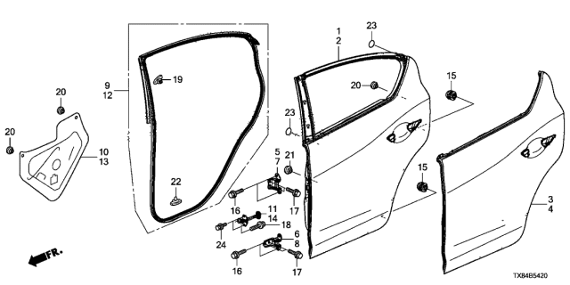 2013 Acura ILX Hybrid 4 Door TECH KA CVT Rear Door Panels Diagram