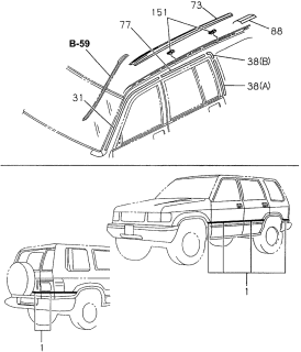 1996 Acura SLX Stripe Set, Passenger Side Body Side Diagram for 5-87831-497-0