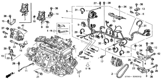 1995 Acura Integra 4 Door LS (SPECIAL) KA 5MT Engine Wire Harness - Clamp Diagram