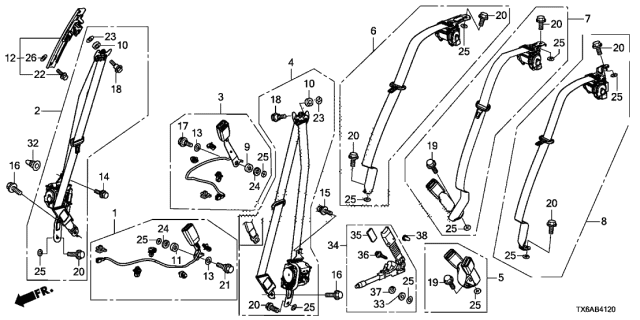 2018 Acura ILX Seat Belts Diagram