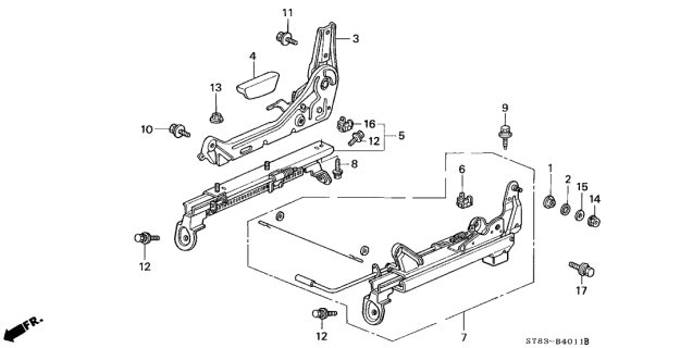 1999 Acura Integra 4 Door GS (LEATHER) KA 4AT Right Front Seat Components Diagram