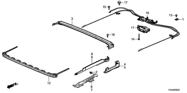2016 Acura RDX Cable Assembly, Sunroof Diagram for 70400-TX4-A01