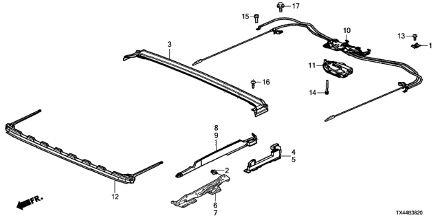 2017 Acura RDX Roof Slide Components Diagram