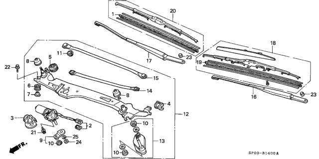 1991 Acura Legend Windshield Wiper Arm (Passenger Side) Diagram for 76610-SP0-A01