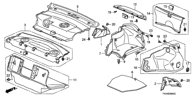 2010 Acura TL 4 Door TECH (AWD) KA 6MT Rear Tray - Side Lining Diagram