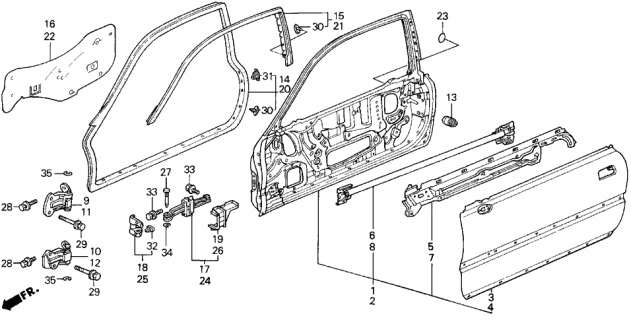 1991 Acura Legend Skin, Right Front Door Diagram for 67111-SP1-300ZZ