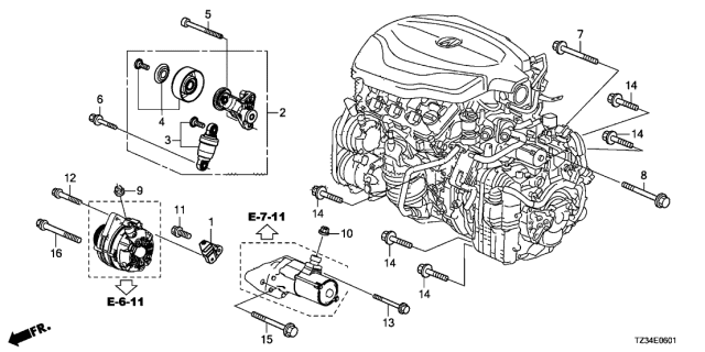 2019 Acura TLX 4 Door ADV (19INCH) KA 9AT Alternator Bracket - Tensioner Diagram