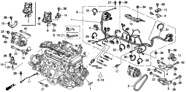 1994 Acura Integra 3 Door RS KA 5MT Engine Wire Harness - Clamp Diagram