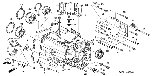 2001 Acura NSX AT Transmission Housing Diagram