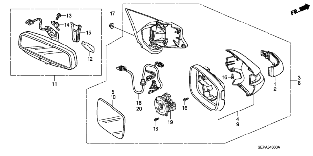 2008 Acura TL Driver Side (Polished Metal Metallic) Housing Set Diagram for 76251-SEP-A11ZK