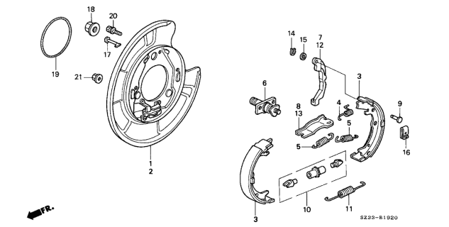 1998 Acura RL Parking Brake Shoe Diagram