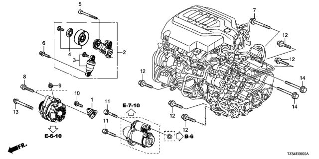 2015 Acura MDX 5 Door BASE (SH-AWD) KA 6AT Alternator Bracket - Tensioner Diagram