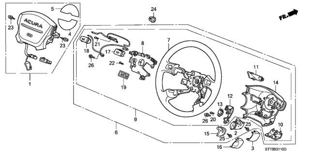 1997 Acura Integra Button, Driver Side Horn (Graphite Black) Diagram for 78522-ST7-A82ZA