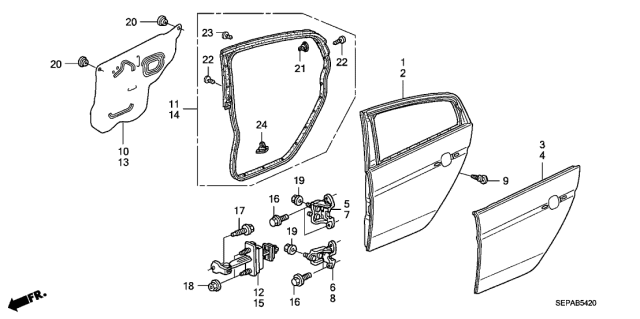 2008 Acura TL 4 Door BASE (NAVIGATION) KA 5AT Rear Door Panels Diagram