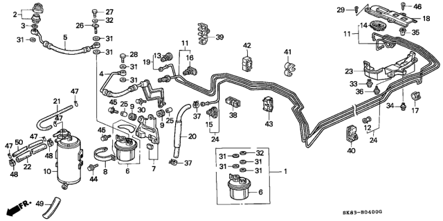 1993 Acura Integra 4 Door GSL (LEATHER) KL 4AT Fuel Pipe Diagram