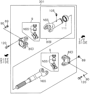 1996 Acura SLX Front Propeller Shaft Assembly (L=536) Diagram for 8-94376-301-4