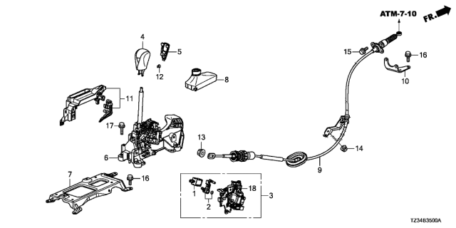 2015 Acura TLX Shift Control Cable Diagram for 54315-TZ4-A81