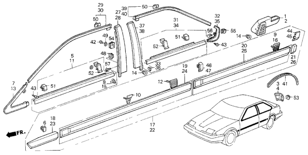 1987 Acura Integra Protector, Left Rear Door Diagram for 75818-SE7-003