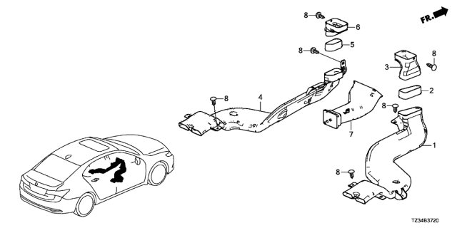 2019 Acura TLX Duct, Left Rear Heater Diagram for 83381-TZ3-A00