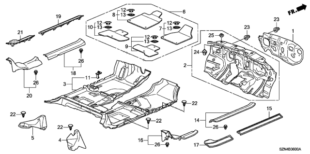 2012 Acura ZDX 5 Door TECH KA 6AT Floor Mat Diagram