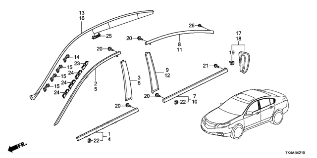 2013 Acura TL 4 Door TECH KA 6AT Molding Diagram