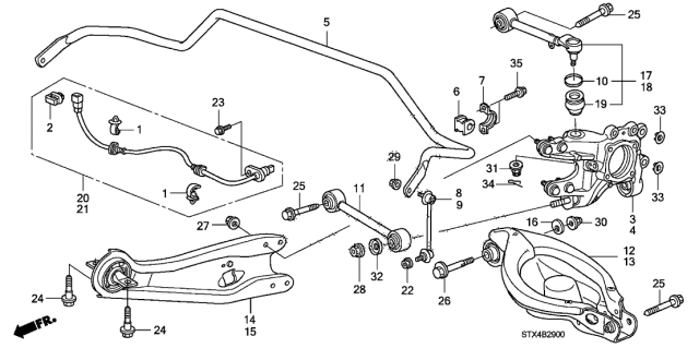2013 Acura MDX Left Rear Arm Assembly (Upper) Diagram for 52400-STX-A01
