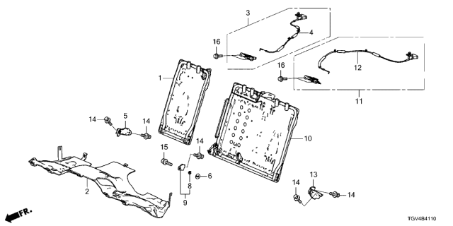 2021 Acura TLX Cable, Right Rear Seat Diagram for 82221-TGV-A21