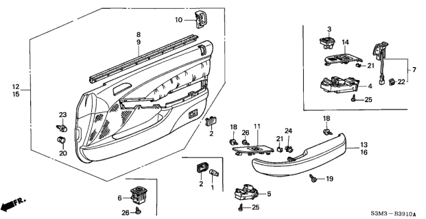 2001 Acura CL Left Front Door Armrest (Graphite Black) Diagram for 83584-S3M-A00ZB