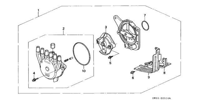 1995 Acura TL 4 Door BAS2.5 KA 4AT Distributor (HITACHI) Diagram