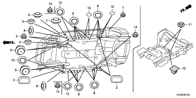 2019 Acura TLX 4 Door ADV (AWD 19INCH) KA 9AT Grommet Diagram